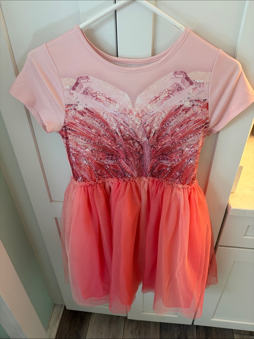 Girls Pink Coral Sequin Tulle Dress